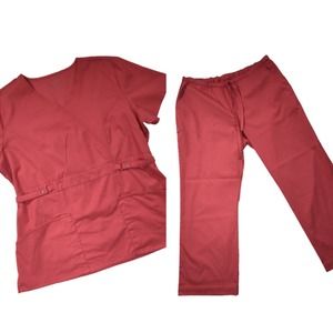 Cherokee Luxe Womens Scrub Set Coral (Top XL, Pants XL)